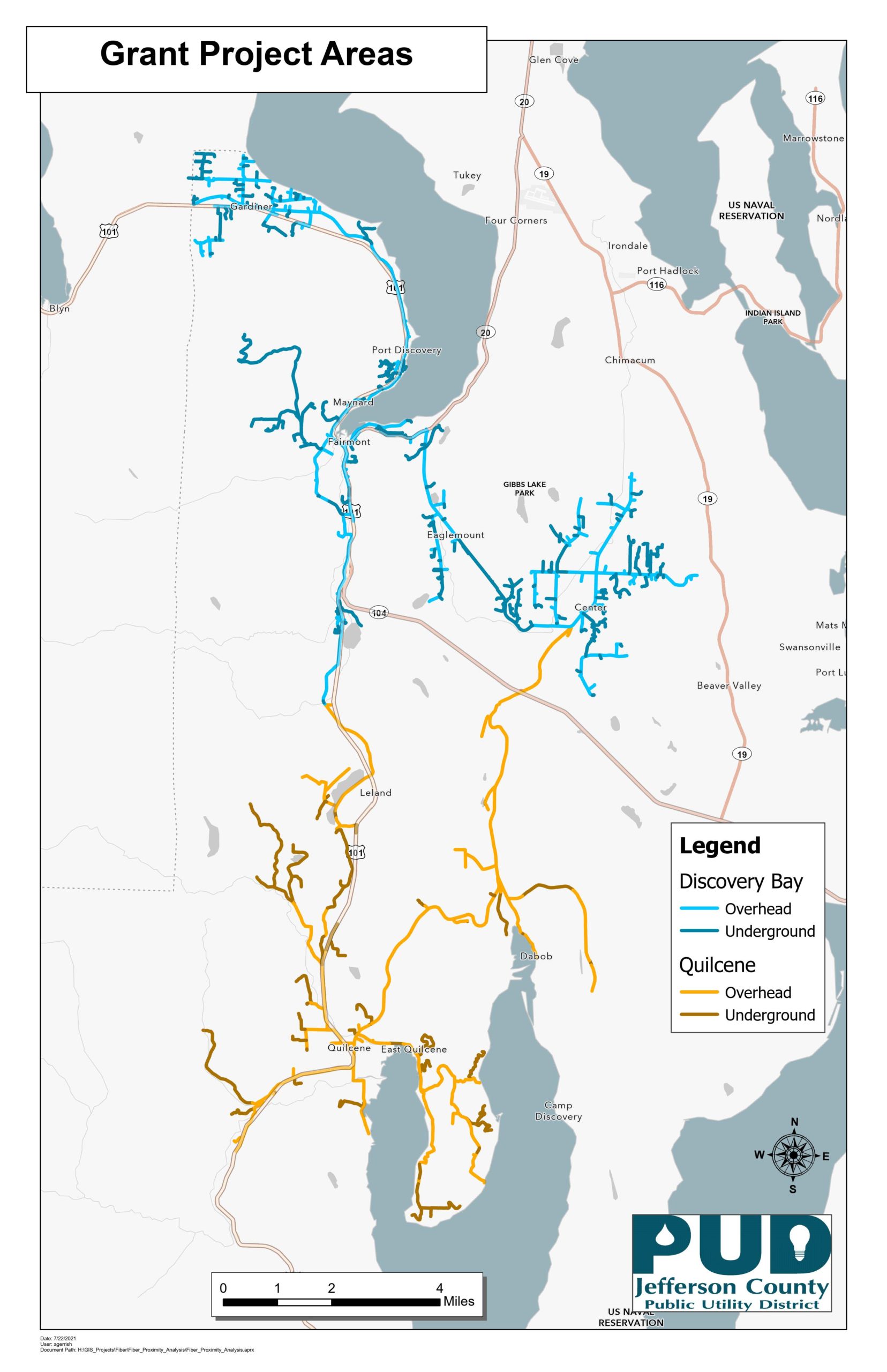 Map of fiber to Quilcene, Discovery Bay