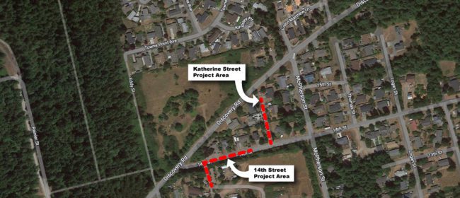 Overhead map of the 14th Street and Katherine Street undergrounding project areas