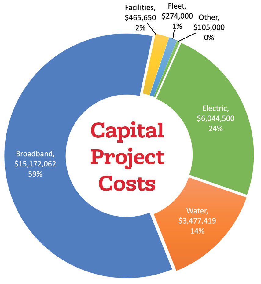 a doughnut graph depicting the cost and percentage breakdown for capital project costs.