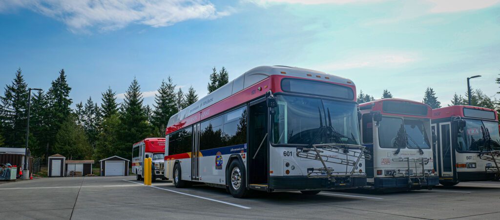 Jefferson Transits electric bus in the bus depot yard
