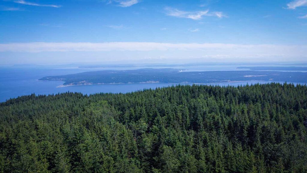 Ariel view looking east over the Quimper Peninsula in Jefferson County.