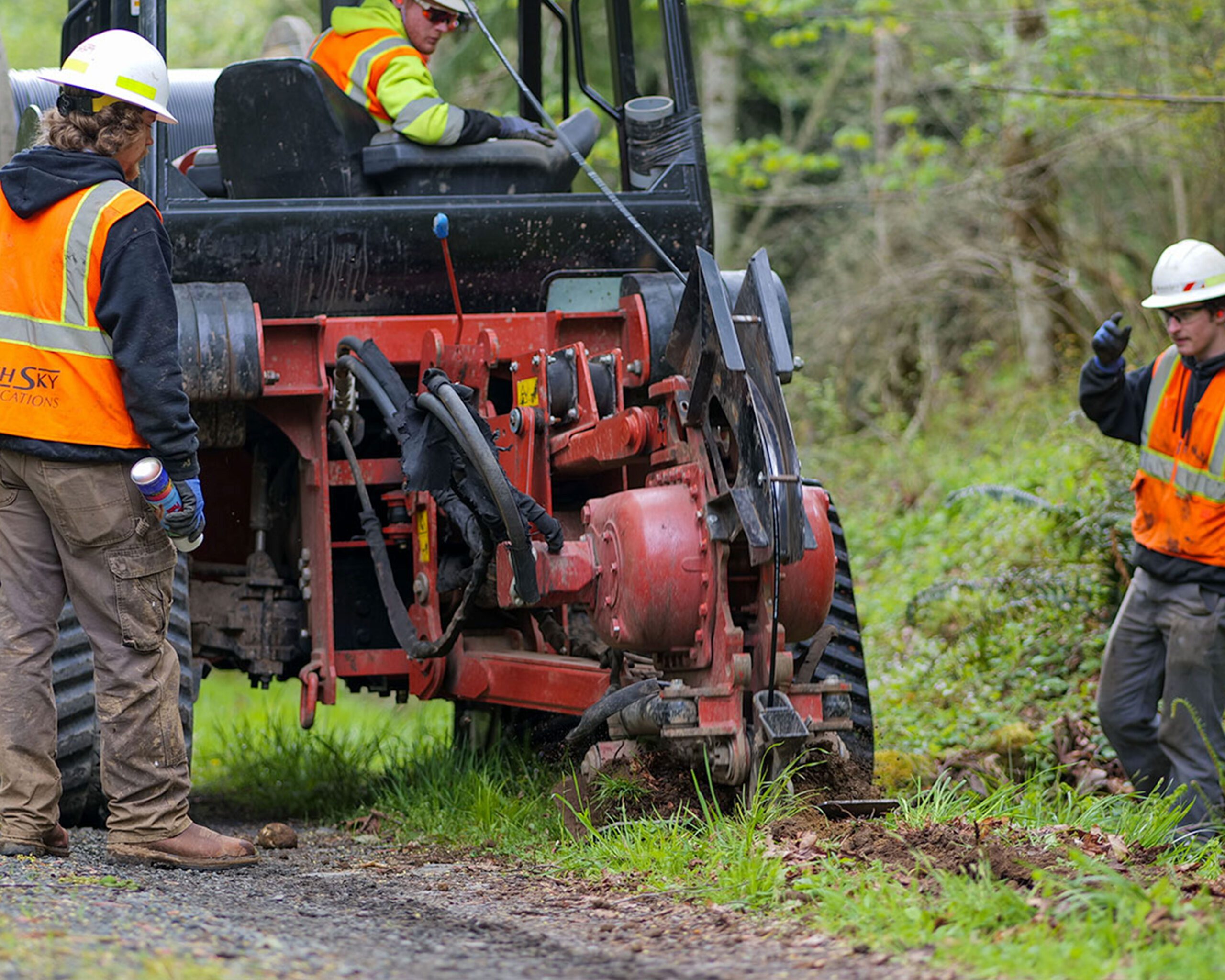 Fiber plow in use by road